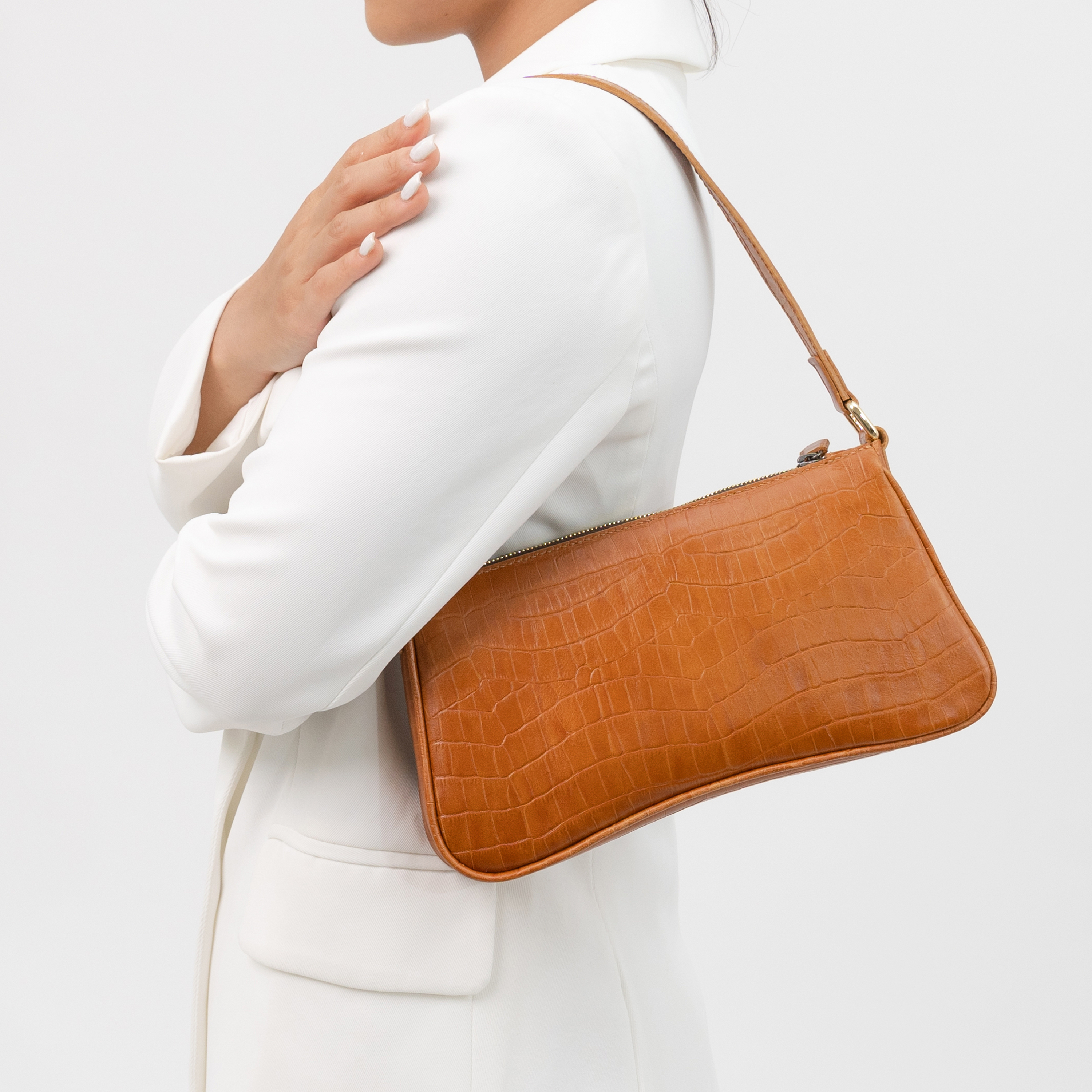 Túi đeo vai da bò thật dập vân cá sấu cao cấp may thủ công