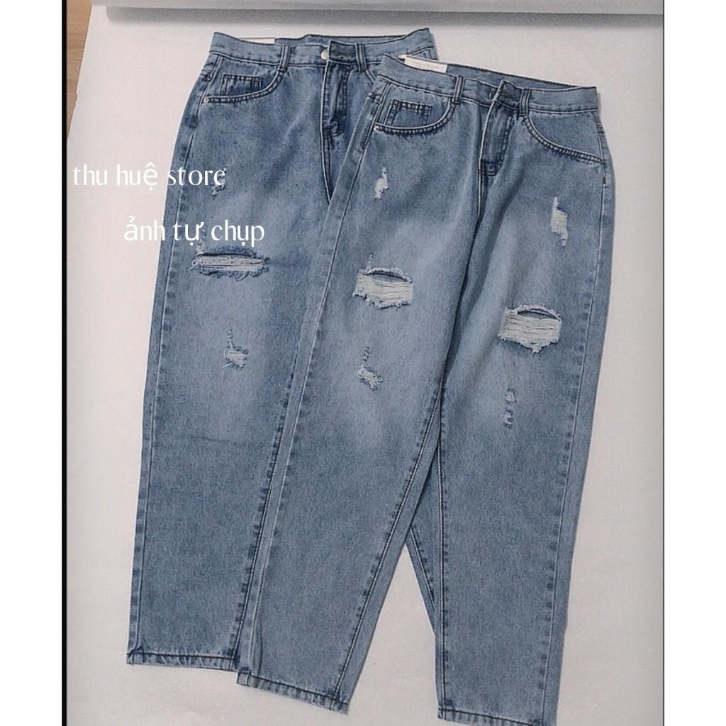 Quần Baggy Jean Cạp Cao Rách Kiểu Phong Cách ULZANG Cho Nữ