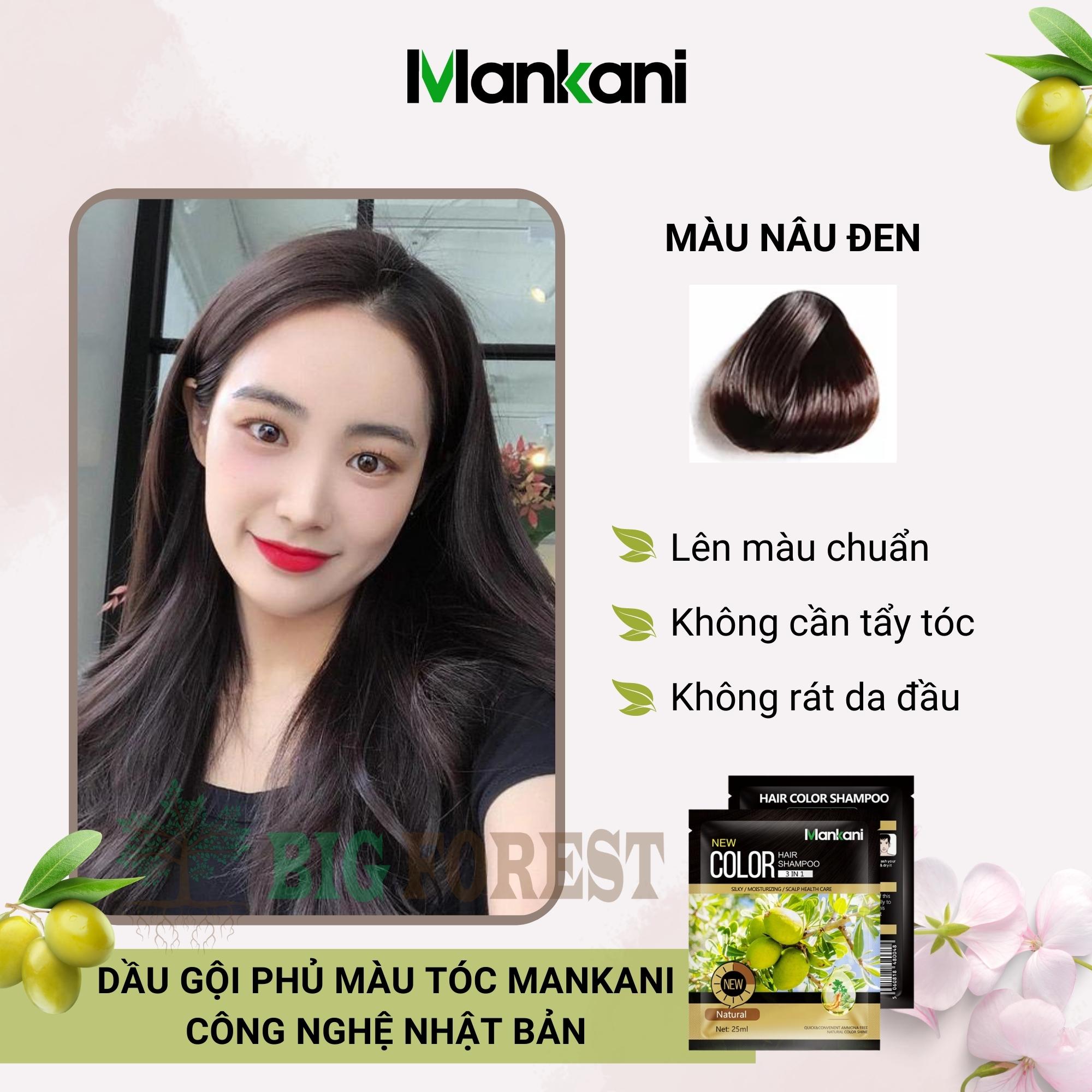 Gói Dầu Gội Nhuộm Tóc, Phủ Bạc Thảo Dược Mankani [Gói 25ml - Nâu Đen