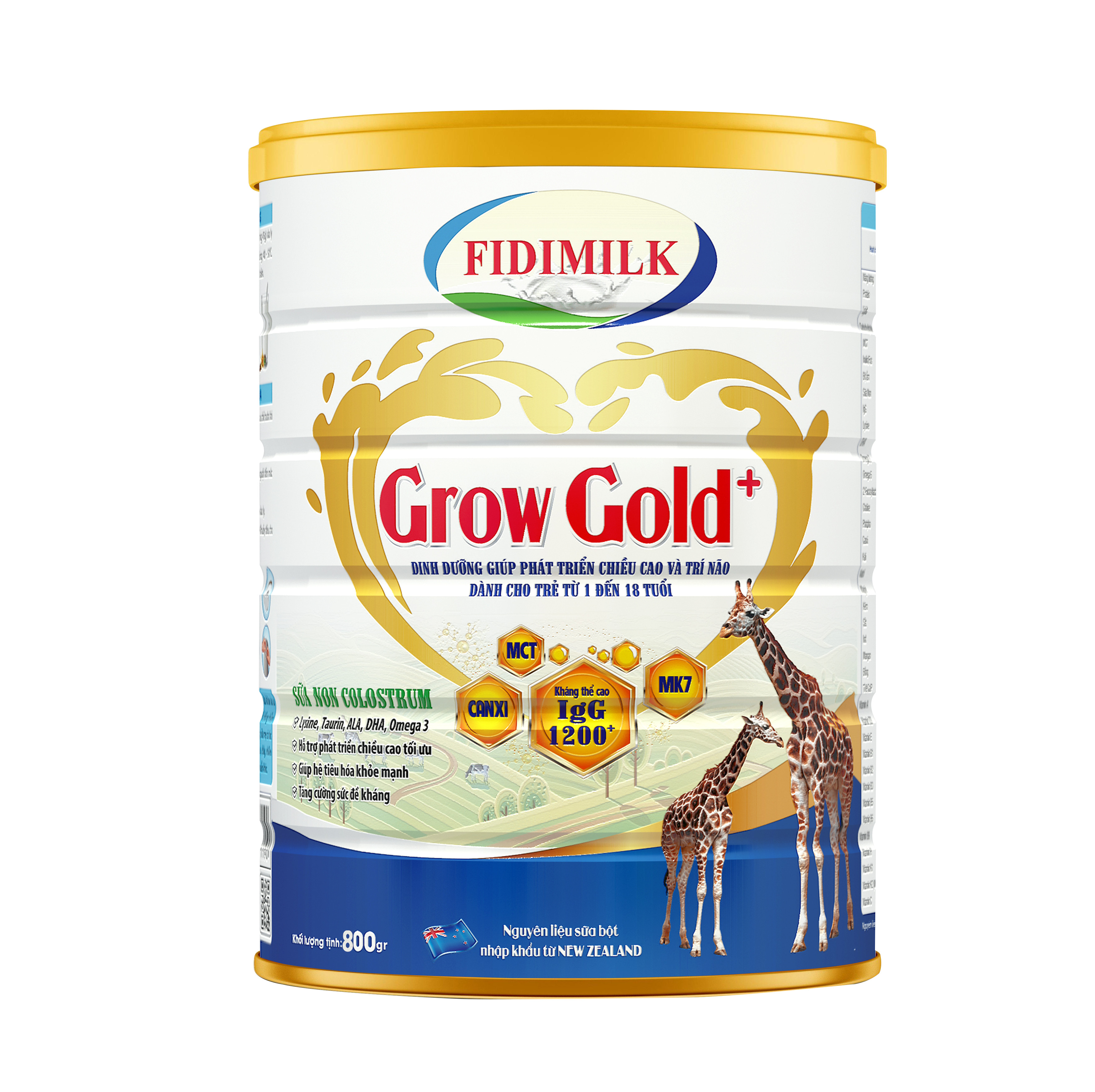 Combo 3 lon Sữa công thưc FIDIMILK GROW GOLD lon 800g - Dinh dưỡng phát triển chiều cao, chứa sữa non Colostrum dành cho Bé 1 - 15 tuổi.