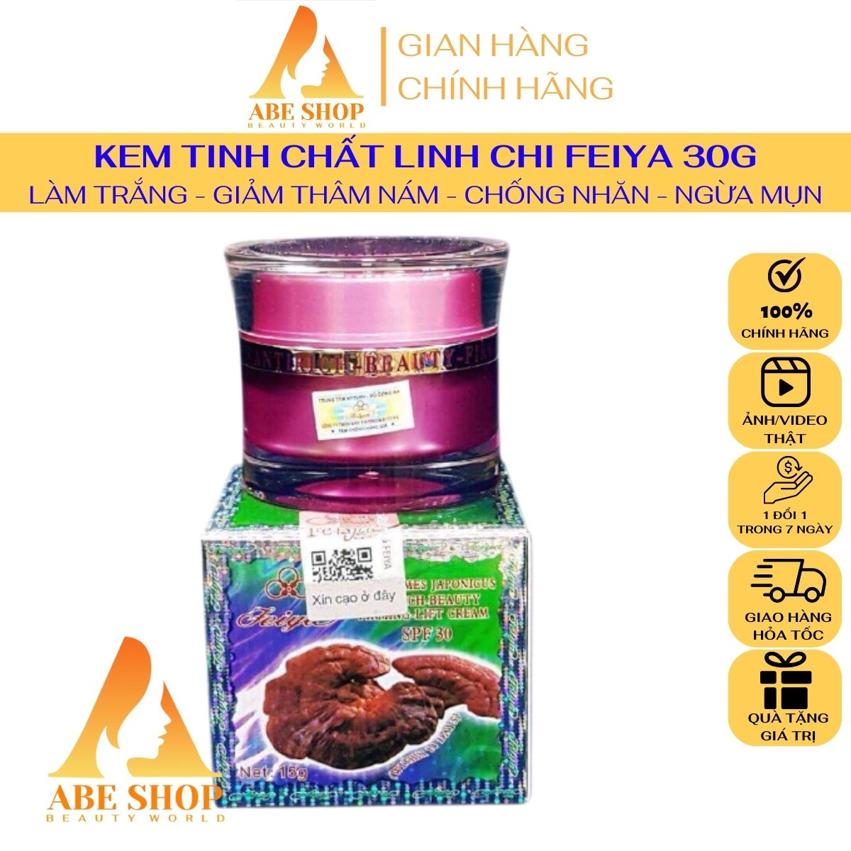 Kem Feiya Linh Chi Đài Loan - Làm Trắng - Chống Lão Hóa - Mờ Nếp Nhăn - Cải Thiện Da Mụn - 15 Gram