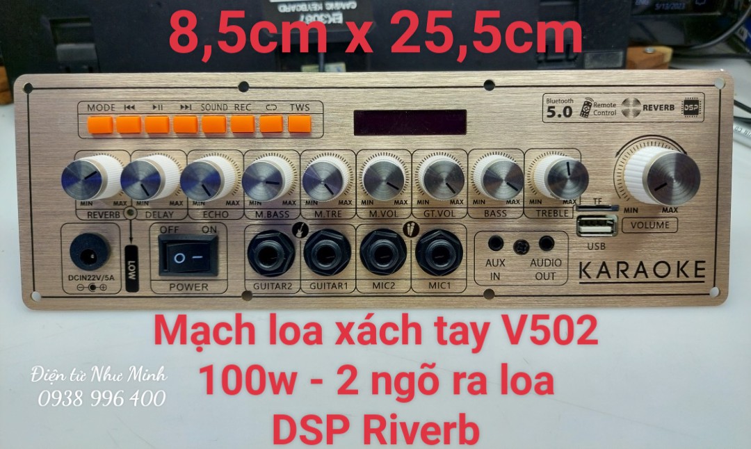 Mạch Loa kéo V502 chuyên xách tay 2 ngõ ra loa 100w kích thước 8,5cm x 25,5cm