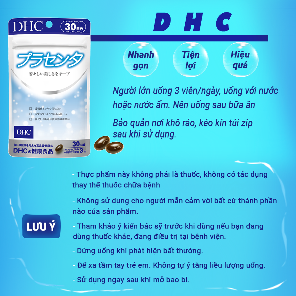 Viên uống nhau thai DHC Placenta Nhật Bản thực phẩm chức năng làm đẹp da ngăn ngừa lão hóa cải thiện sức khỏe gói 30 ngày JN-DHC-PLA30