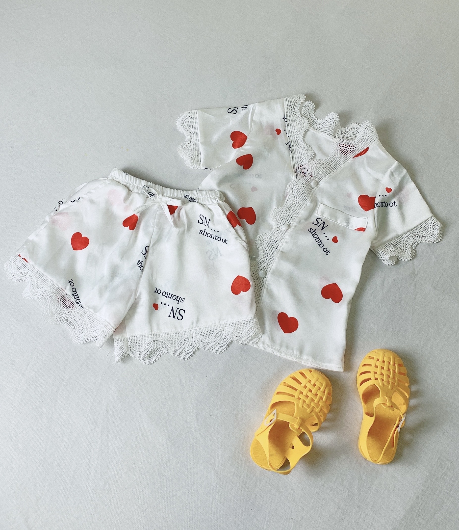 Set Bộ Quần Áo Bé Gái Lụa Satin Tay Ngắn Siêu Xinh Pijama Bộ Mặc Nhà [BN22] Babi mama