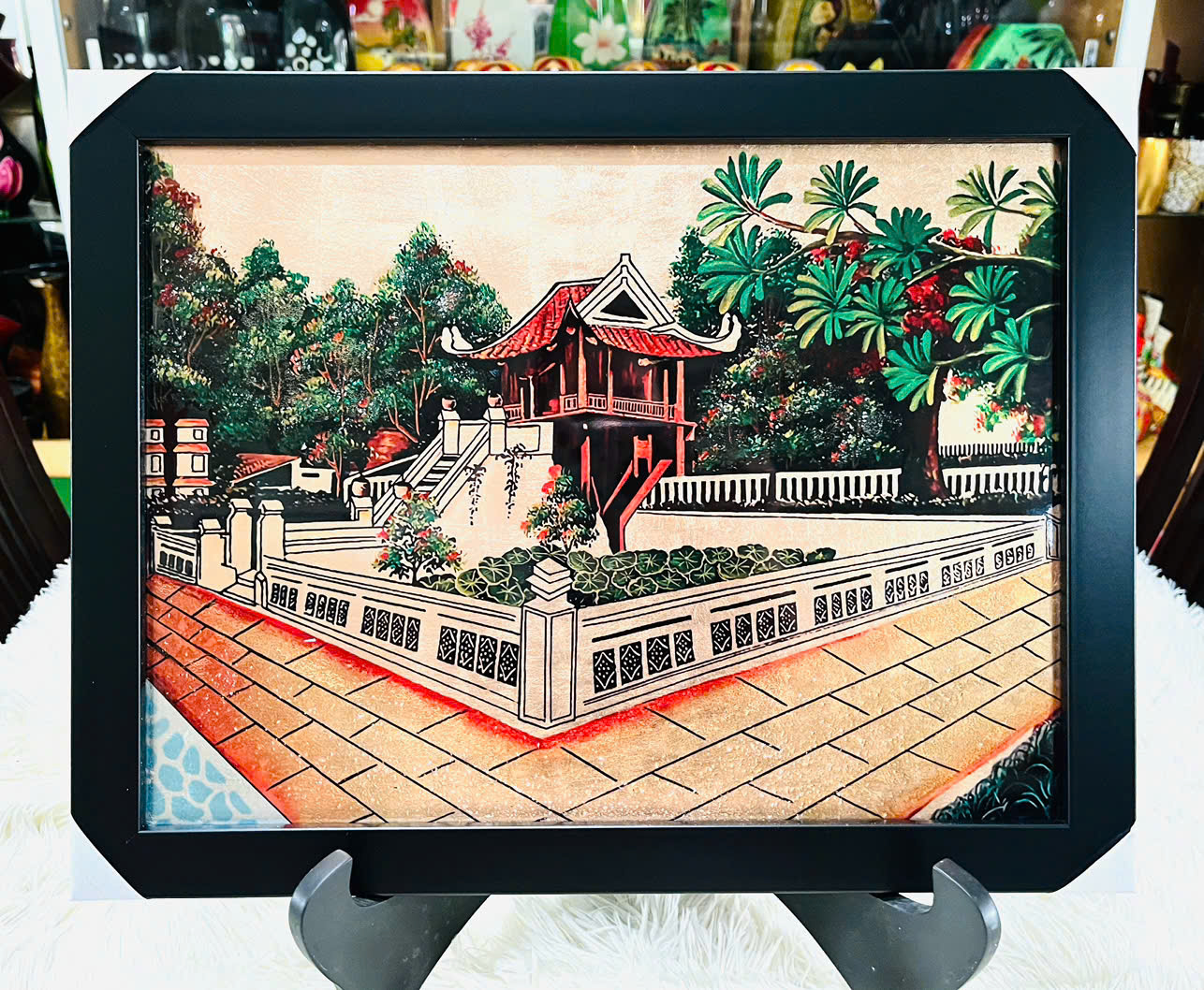 Tranh sơn mài vẽ màu kết hợp dát vàng/ bạc, hàng xuất khẩu 34x45cm ( kèm khung)