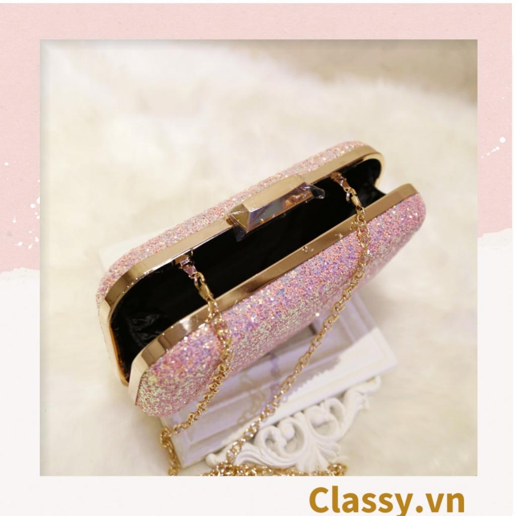 Clutch Classy cầm tay đi tiệc hình thoi , đính kim tuyến lấp lánh T590