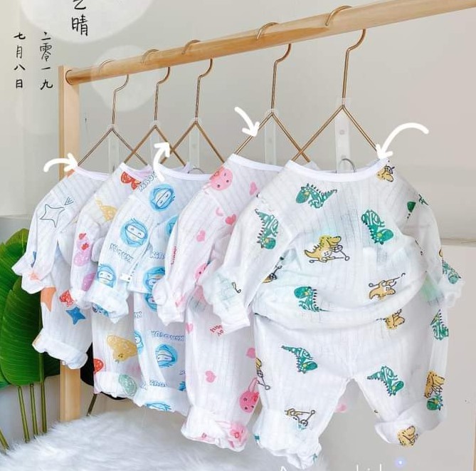 Combo 5 bộ dài tay vải cotton giấy loại I dành cho bé trai bé gái (3-15 kg)