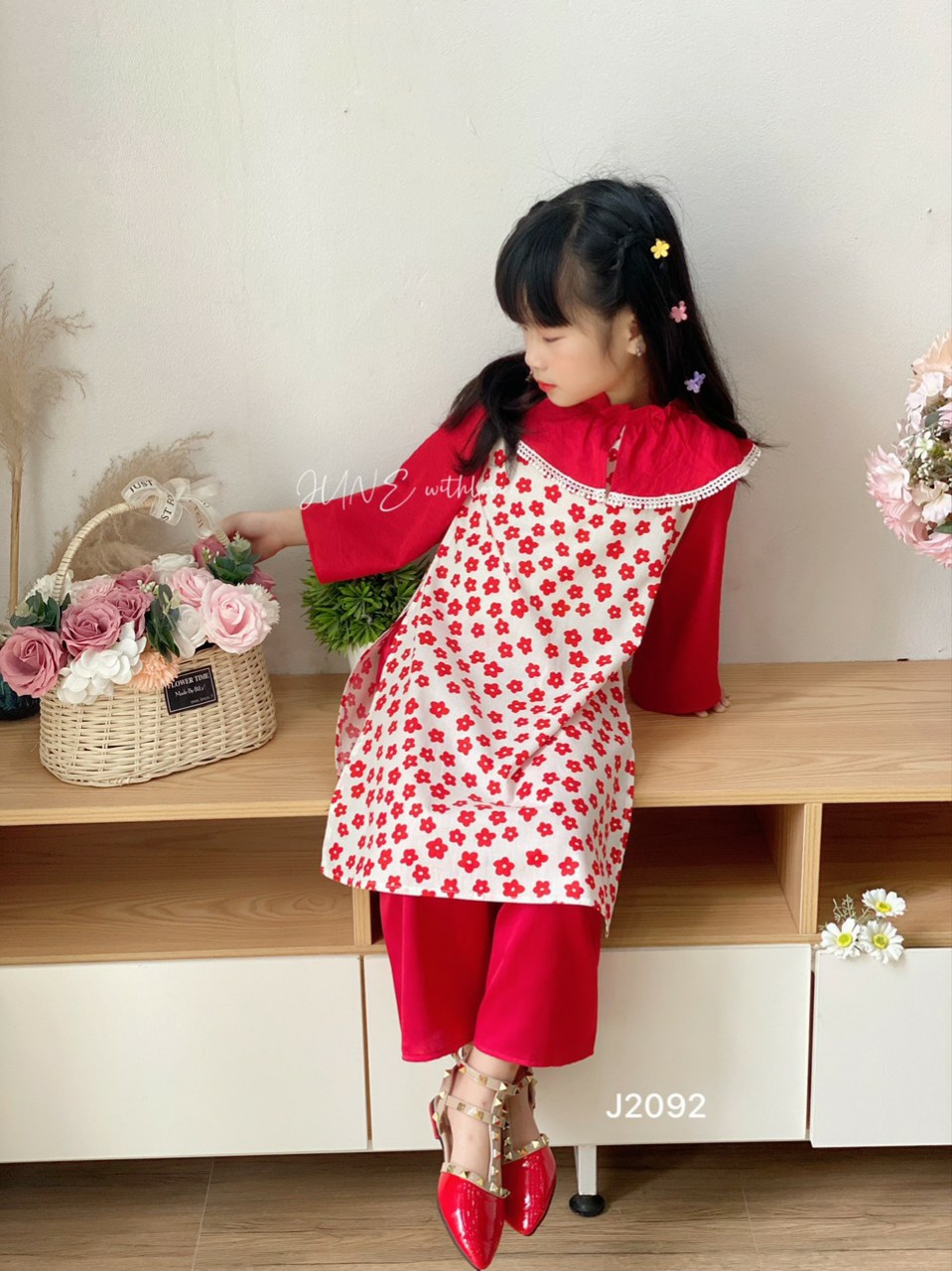 Áo dài hoa cách tân mặc tết cho bé gái bigsize 12-29kg hàng thiết kế cao cấp