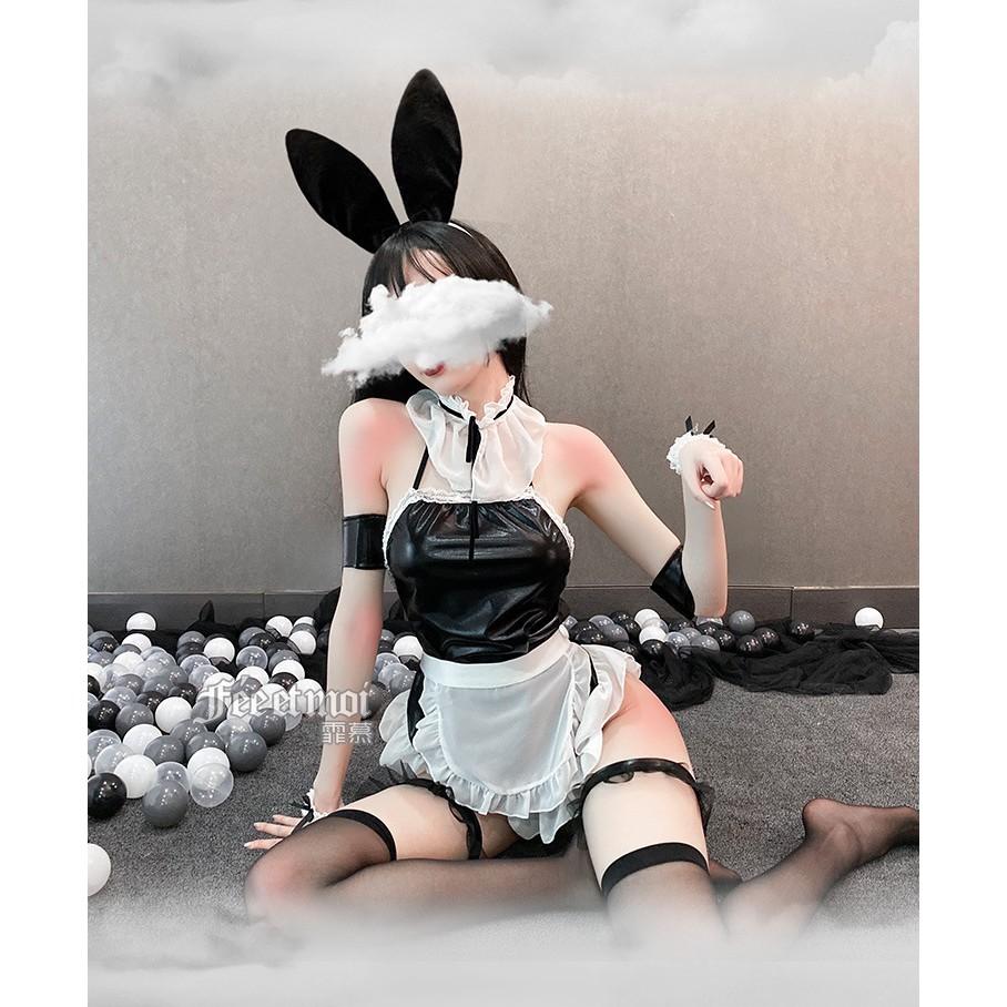 Cosplay thỏ Bunny hầu gái sexy, đồ ngủ da hóa trang gợi cảm TK3062