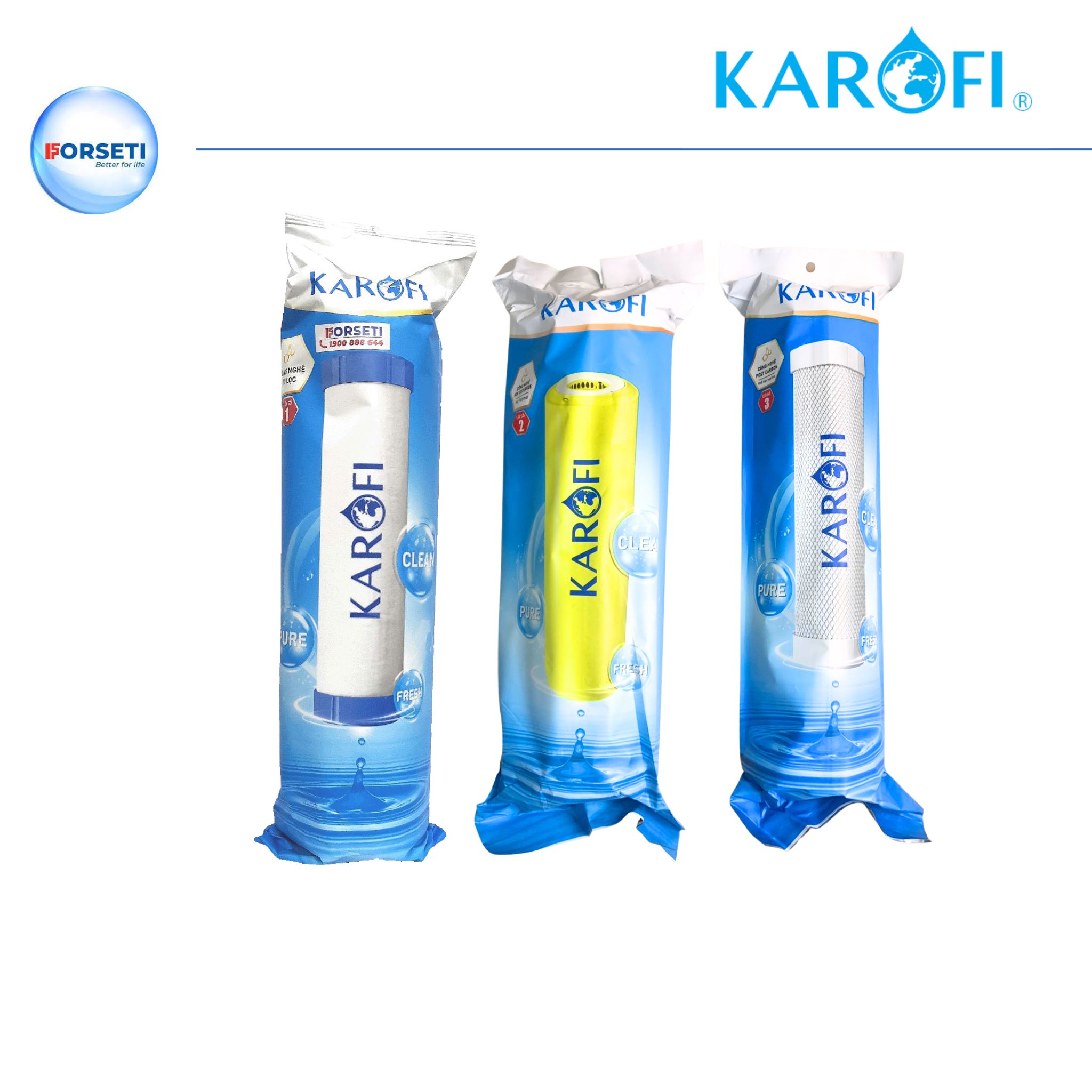 Combo 3 lõi lọc Karofi bao gồm lõi số 1 + lõi số 2 cation + lõi số 3 CTO lưới - Hàng chính hãng