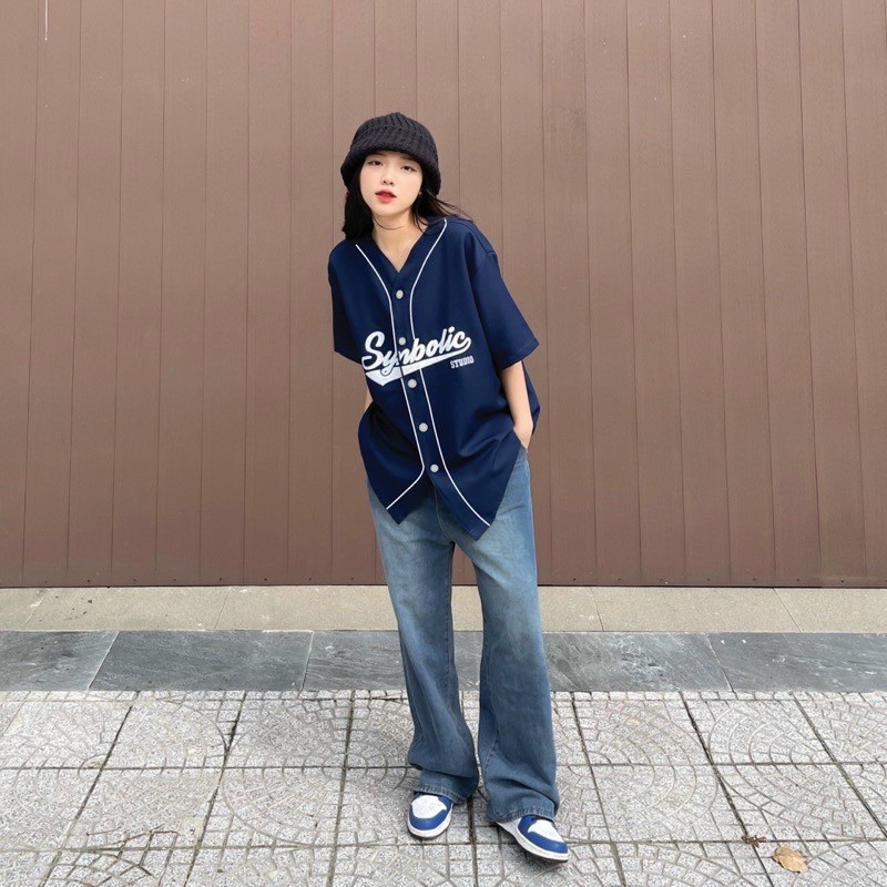Áo bomber Symbolic hàn quốc chất thô cotton chạy viền mí form rộng tay lỡ unisex kiểu dáng bóng chày