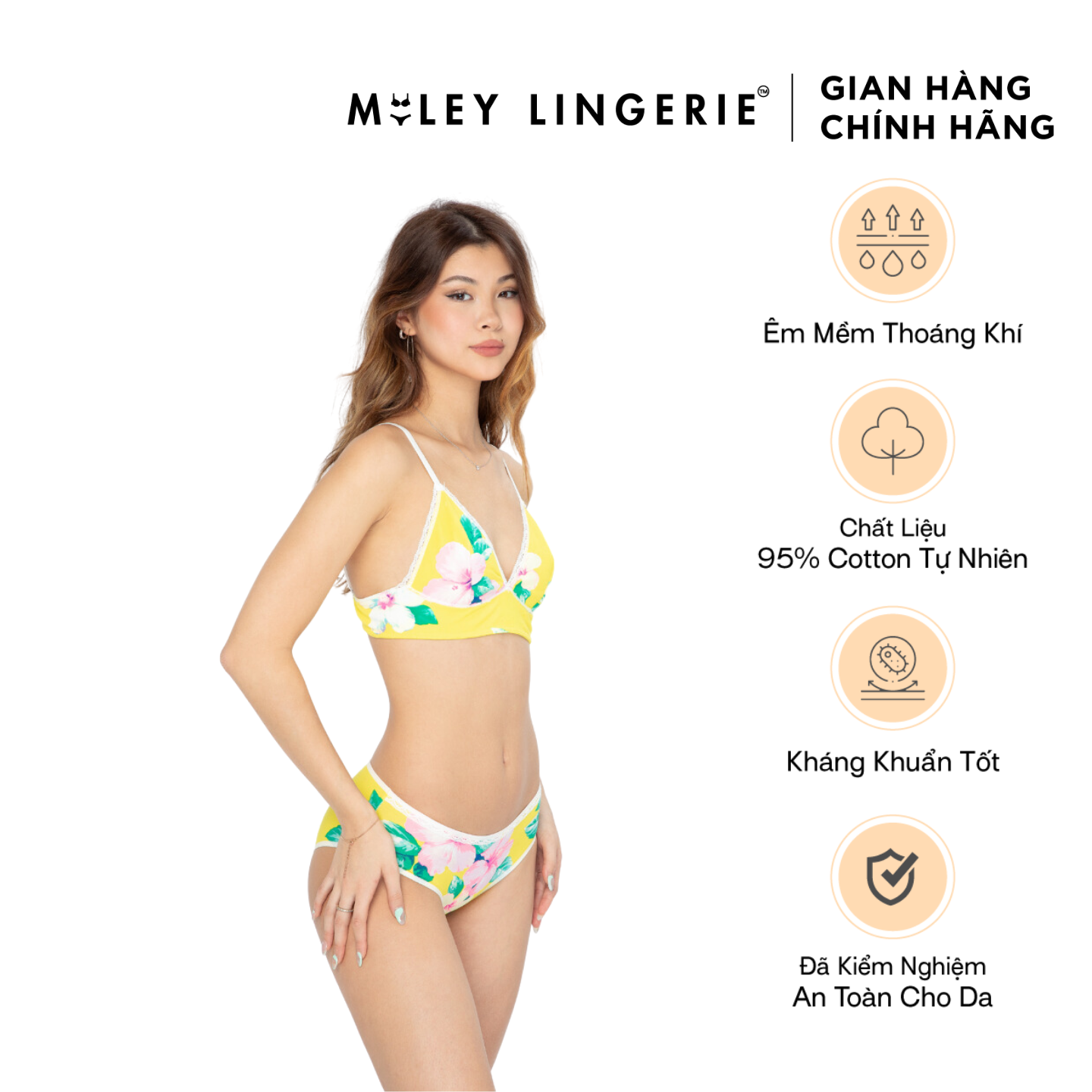 Hình ảnh Bộ Đồ Lót Cotton Lụa Nature Wind Miley Lingerie - Họa tiết Vàng