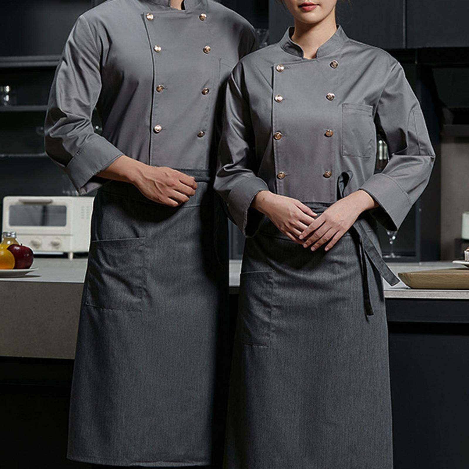 Chef Jacket, Comfortable Overalls Gray Stand up Outline Men Folded Cuffs Wear Resistant Chef Coat for Kitchen Hotel Restaurant