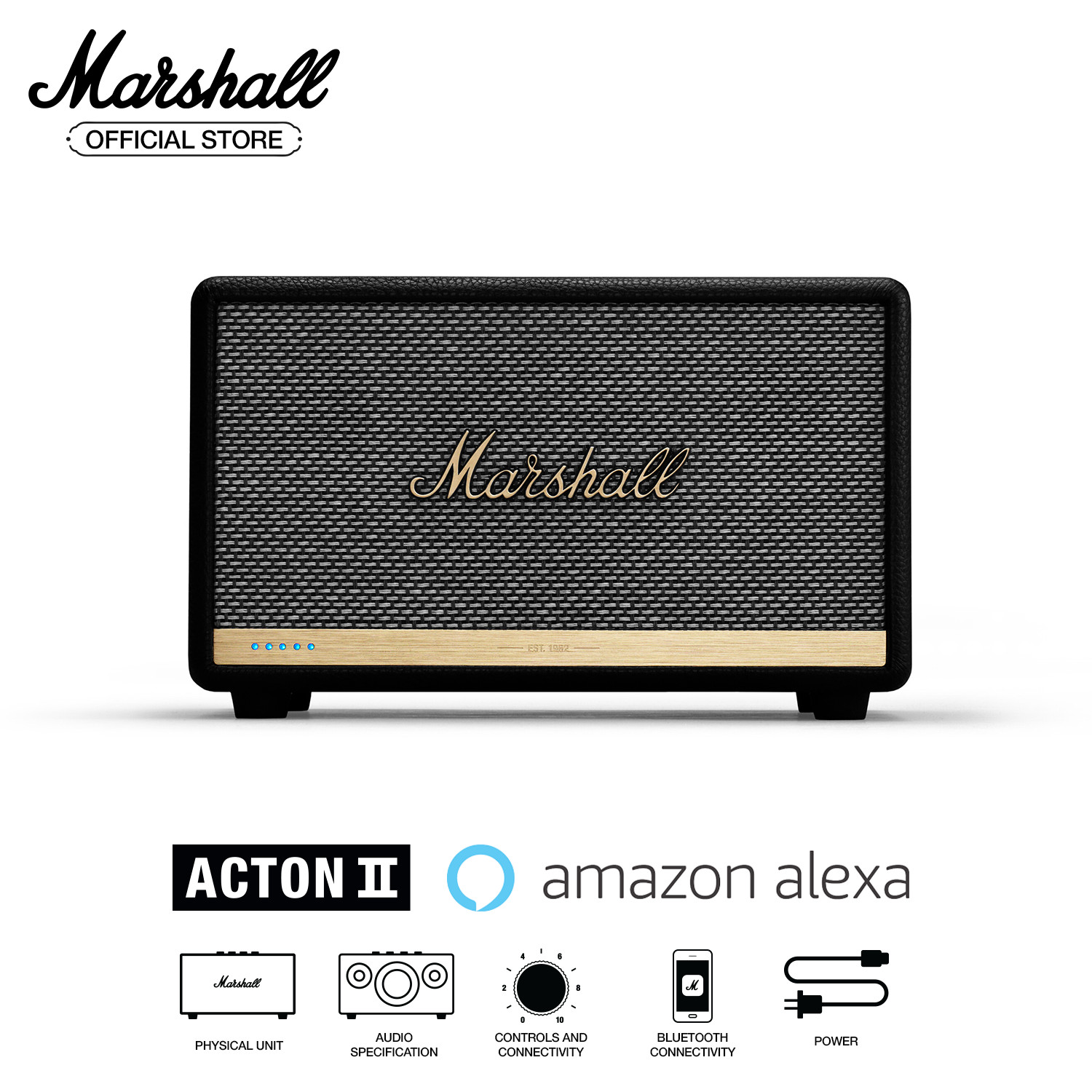 [Hàng chính hãng] Loa Bluetooth Marshall Acton II Voice with Amazon Alexa Assistant Homeline (Đen)