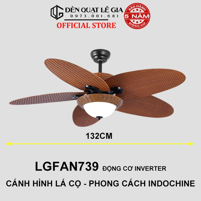 Quạt Trần Phong Cách Indochine Lê Gia LGFAN739 | Quạt Trần Đẹp - Hàng Nhập Khẩu