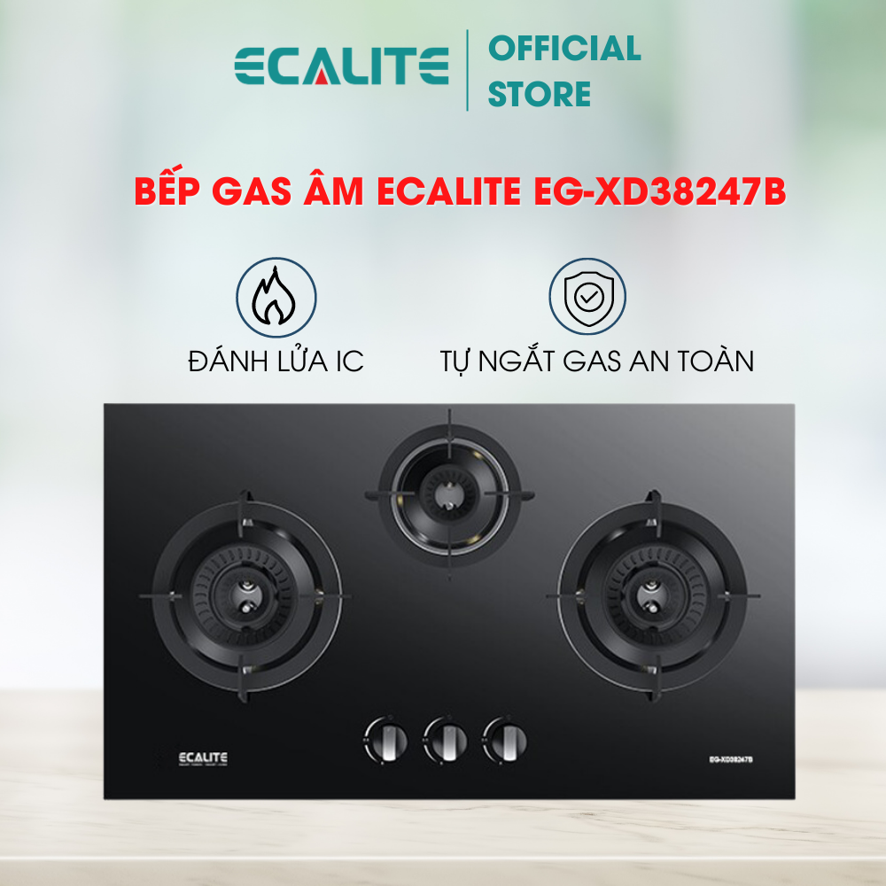 Bếp gas âm 3 vùng nấu Ecalite EG-XD38247B - Đánh lửa bằng IC - Hàng chính hãng