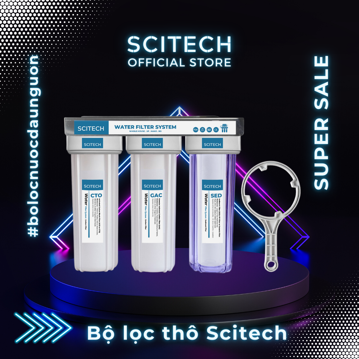 Bộ lọc nước sinh hoạt, bộ ba lọc thô 10 inch Scitech - Hàng chính hãng