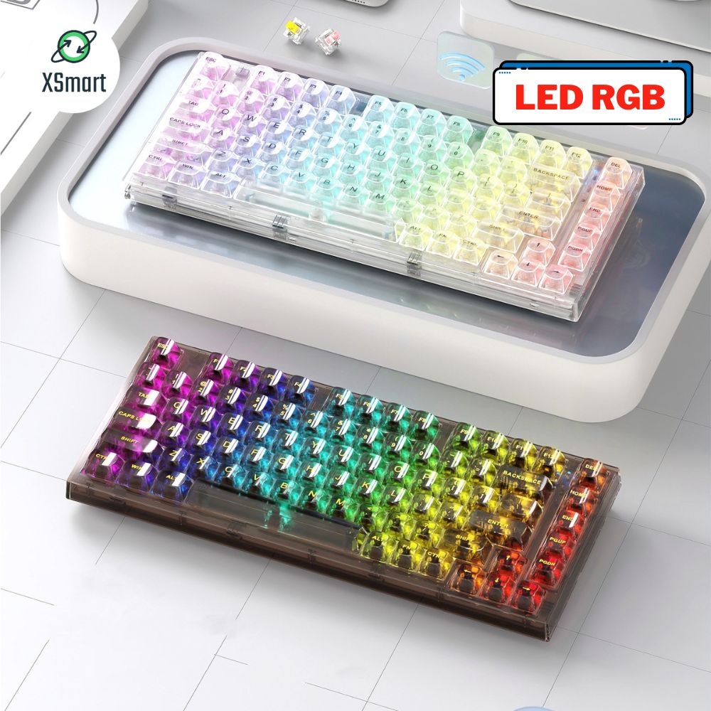 Bàn Phím Cơ Trong Suốt X75 Esport Cao Cấp LED RGB 16 Chế Độ Trục Cơ White Switch Có HOTSWAP Cho Máy Tính, Laptop, PC- Hàng Chính Hãng