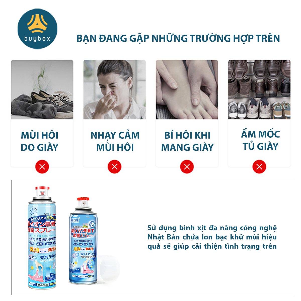 Bình xịt ngăn ngừa mồ hôi, vi khuẩn cho đôi giày của bạn, hương thơm mát - BuyBox - BBPK358