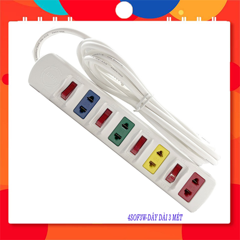 Ổ cắm Lioa có bảo vệ quá tải bằng CB công suất 2200W Max 10A 250V LIOA 4SOF3W