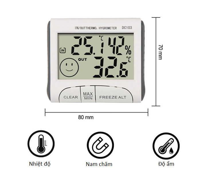 Thiết bị đo nhiệt độ, độ ẩm DC103 (độ chính xác cao, thiết kế nhỏ gọn) - Tặng kèm 3 móc dán tường màu ngẫu nhiên