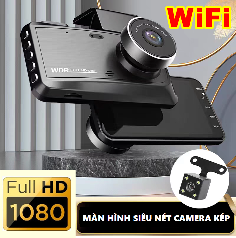 Camera hành trình WiFi cao cấp V-95 Màn Hình Cảm Ứng 4 Inch Night VíSion tích hợp cam kép trước sau - Xem trên điện thoại qua APP - Độ phân giải 1080P sắc nét , WIFI.phát hiện chuyển động