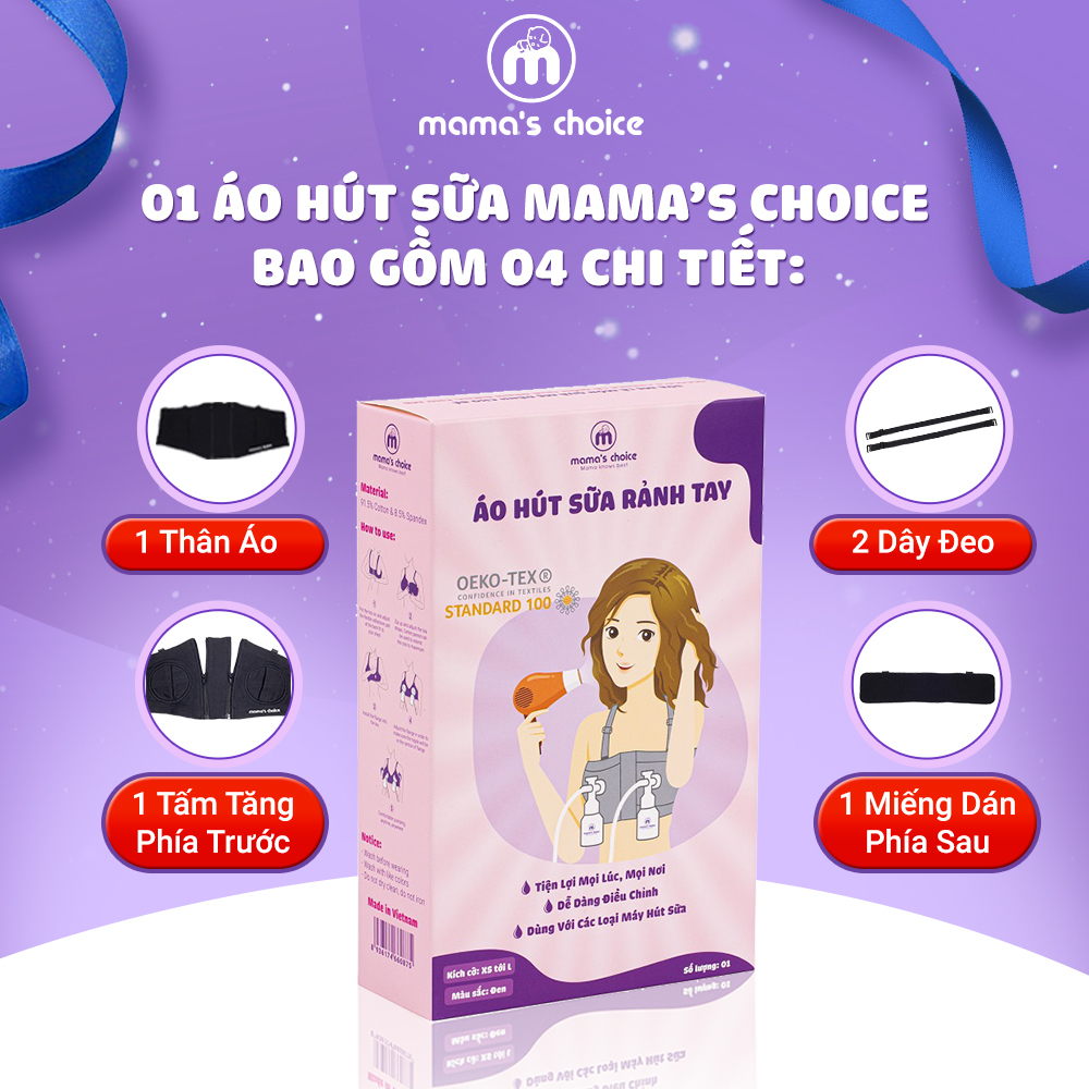 Áo Hút Sữa Rảnh Tay Mama’s Choice, Mặc Hút Sữa Cho Mẹ, Có Dây Giữ Bình Hút Sữa Chắc Chắn, Chất Liệu Thoáng Khí, Freesize - MÀU ĐEN