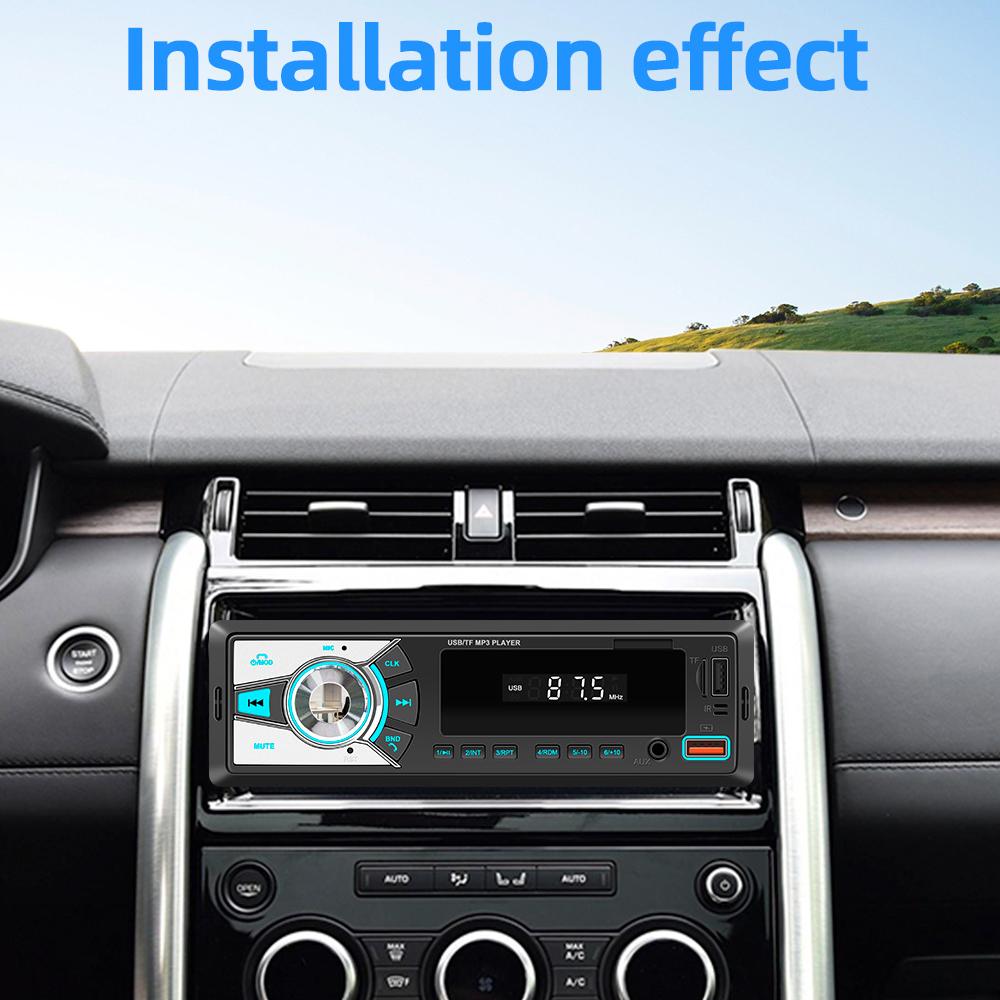 Car MP3 Player BT Stereo Receiver FM Radio Hands-Free Calling U-Disk/TF Card/Aux-in Player Support APP to Find Car/Voice Assistant/Audio Recording with Remote Controller Colorful Light