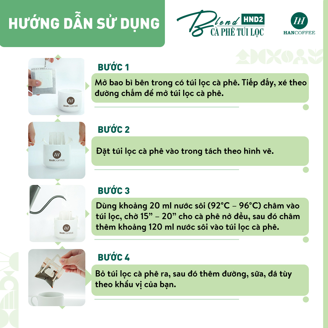 Cà Phê Túi Lọc Blend HANCOFFEE Đắng Nhẹ, Ngọt Sâu Hộp 10 gói - HND2