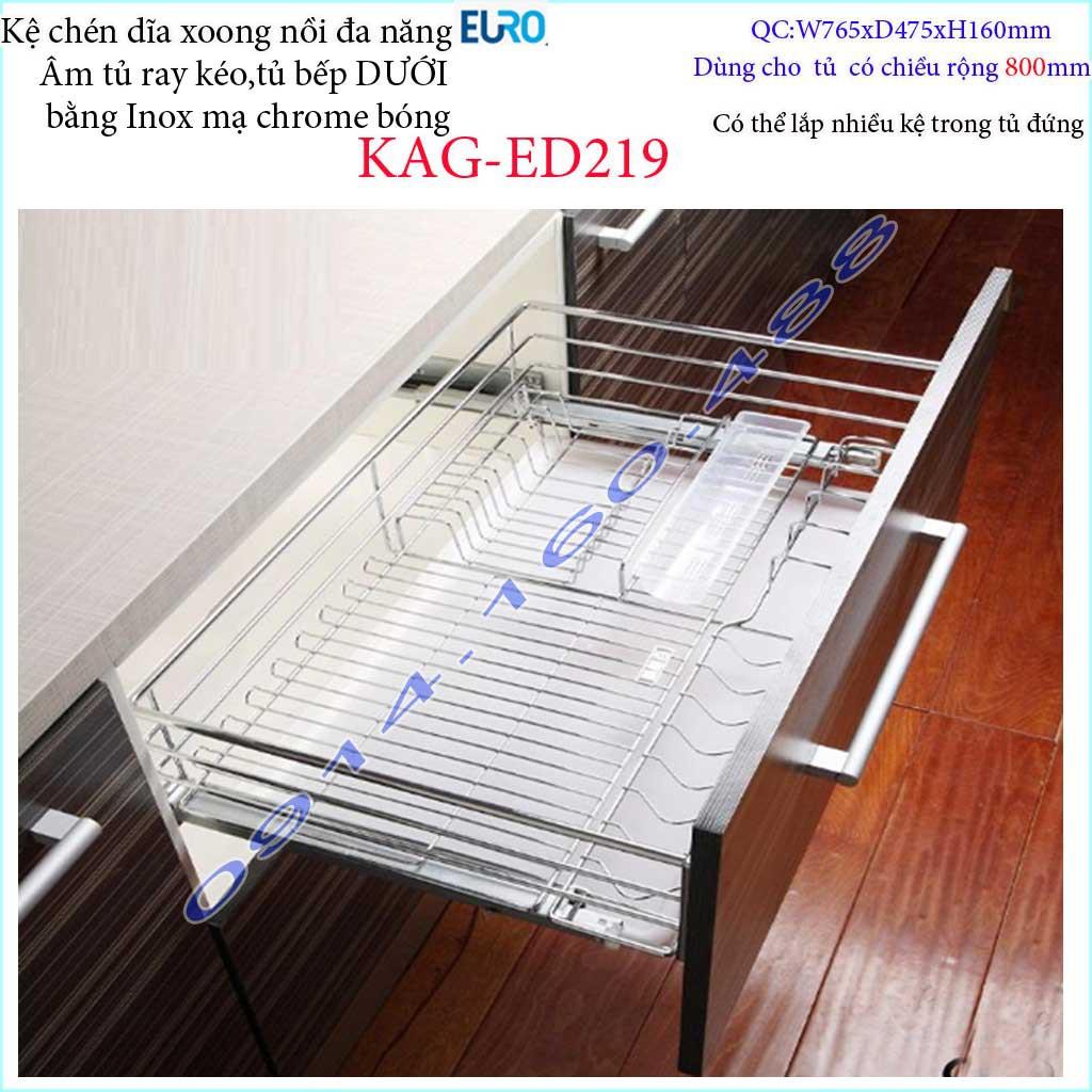 Kệ chén dĩa xoong nồi đa năng âm tủ KAG-ED219-80cm, Kệ đa năng có ray giảm chấn 80cm
