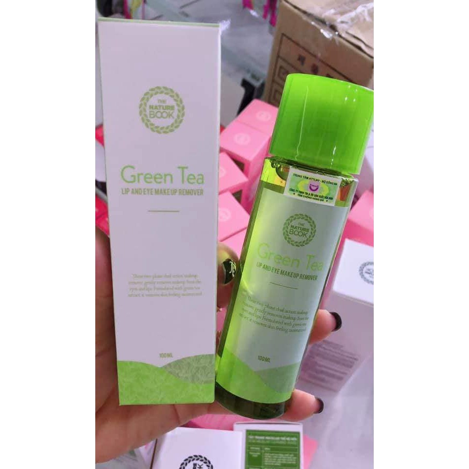 Tẩy trang mắt môi trà xanh Green Tea Lip And Makeup Remover the nature book