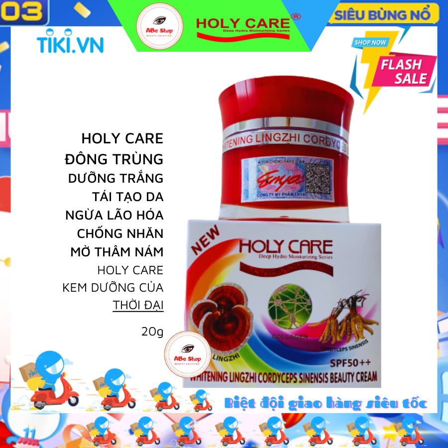 Kem HOLY CARE Đông Trùng - Linh Chi  9in1 20g Làm Trắng - Giảm Thâm Nám - Chống Lão Hóa - Mờ Nếp Nhăn