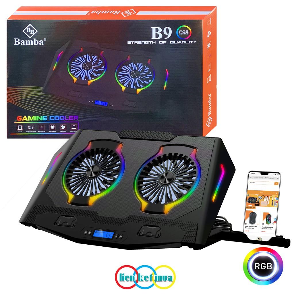 Quạt làm Laptop Bamba B8 và Bamba B9 có Led RGB ( 2 Quạt lớn) - Đế tản nhiệt Laptop có Led RGB