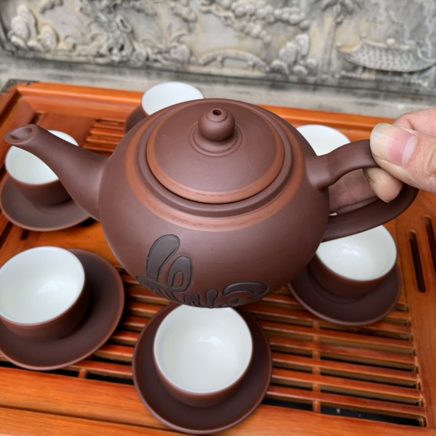 Bộ ấm chén uống trà cao cấp , bộ ấm trà Bát Tràng - trường sa thuận thư phong