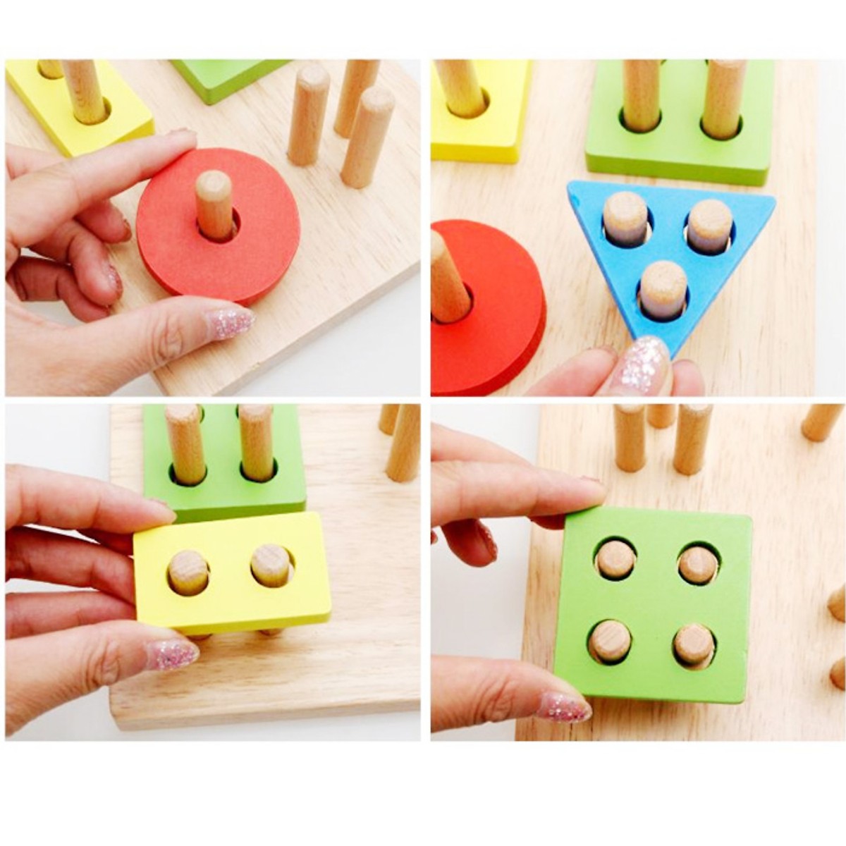 Thả Hình Hình Học 4 trụ - Đồ Chơi Gỗ Giáo Dục Cho Bé Mykids