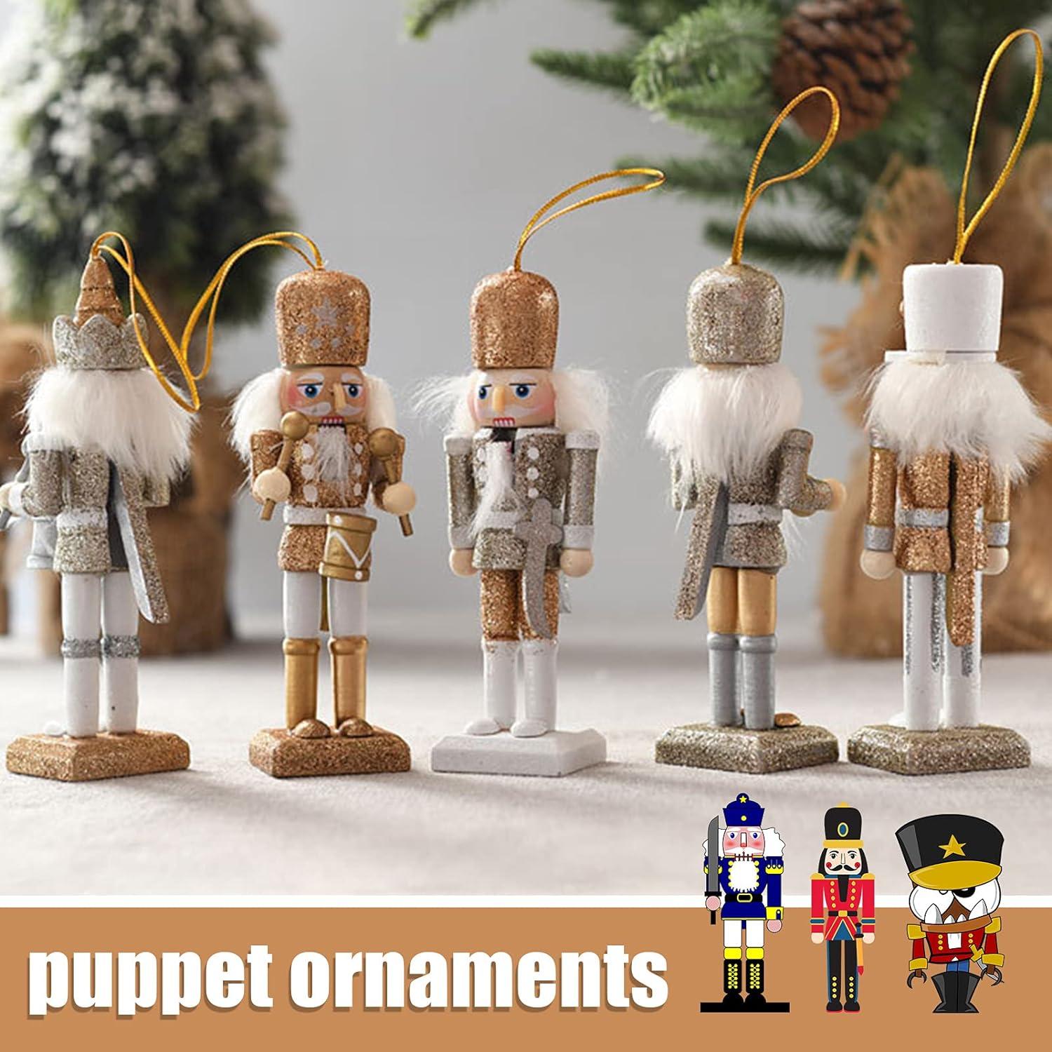 5 mảnh đồ trang trí Nutcracker Giáng sinh, 13cm gỗ Nutcracker Người lính bằng gỗ Lính vẽ tay Quà tặng Giáng sinh Những con rối orisette hình tượng