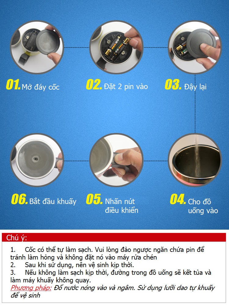 Cốc tự khuấy đồ uống tiện dụng 400ml - Tặng kèm 2 pin AAA 1.5V