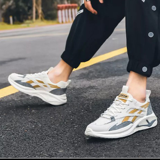 Giày Thể Thao Nam MENDO - Giày Sneaker Màu Trắng Viền Đen - Trắng Viền Vàng , Giày Thể Thao Hoạt Động Ngoài Trời, Thoáng Khí - G5190