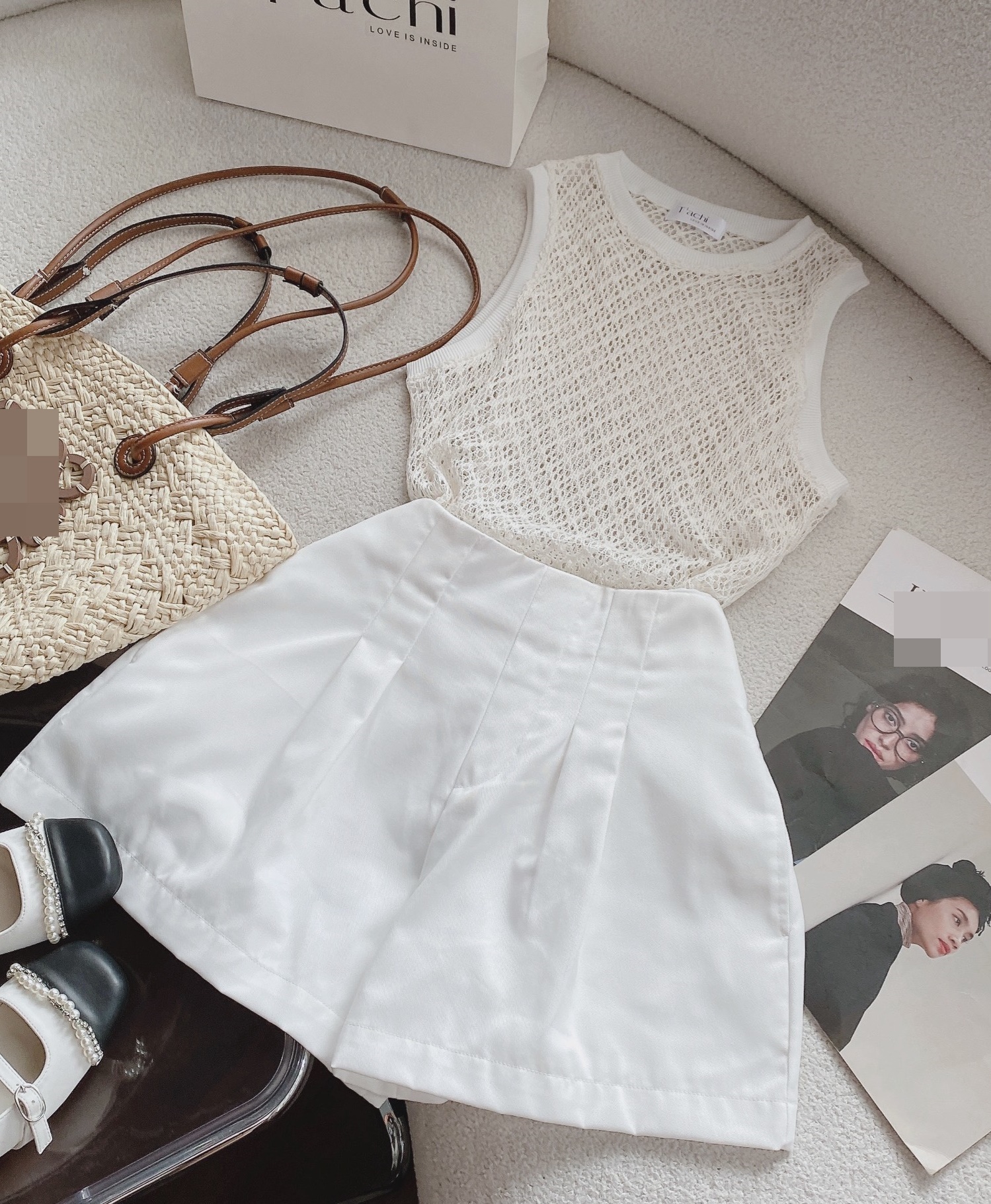 SET ÁO LƯỚI SÁT NÁCH MÀU PASTEL XUYÊN THẤU + QUẦN GIẢ VÁY NGẮN SHORTS ỐNG RỘNG LƯNG CAO ĐI CHƠI TIỆC DẠO PHỐ ĐI BIỂN ĐI LÀM CÔNG SỞ