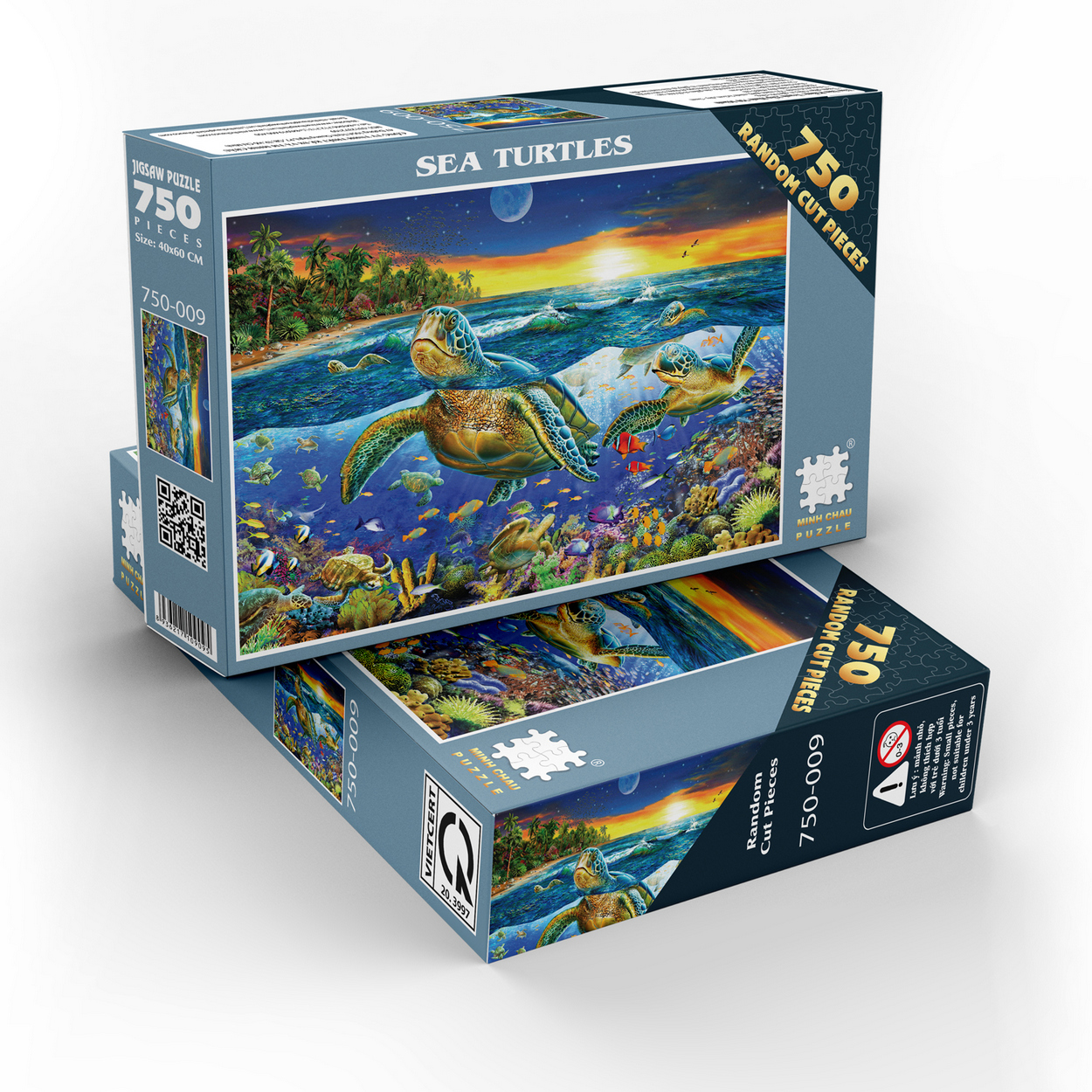Tranh Xếp Hình Random Cut 750 Mảnh Minh Châu – Sea Turtles (40x60cm)
