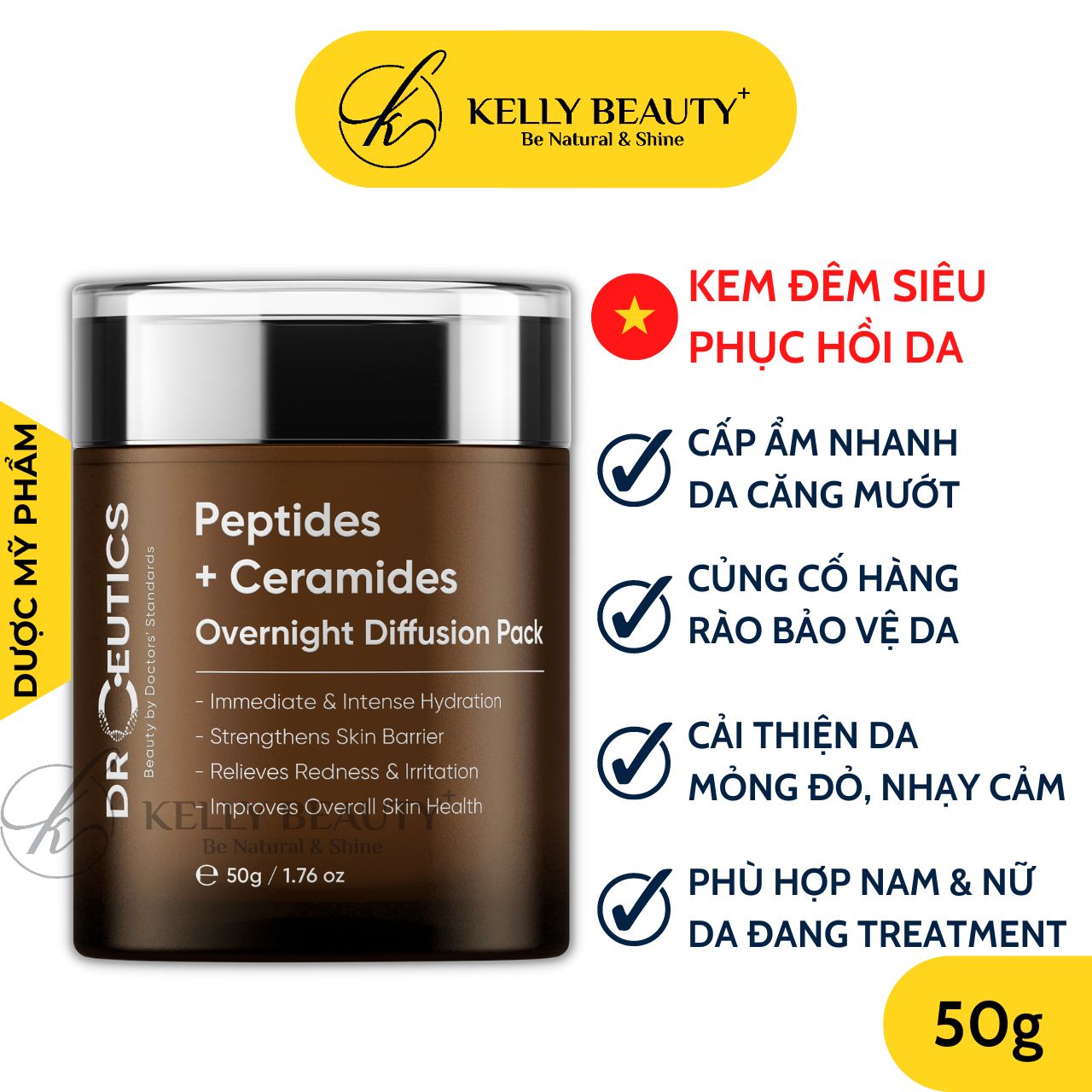 Kem Đêm Phục Hồi Da DrCeutics Deptides + Ceramides Overnight Diffusion Pack - Dưỡng Ẩm, Tăng Đề Kháng Da - Kelly Beauty