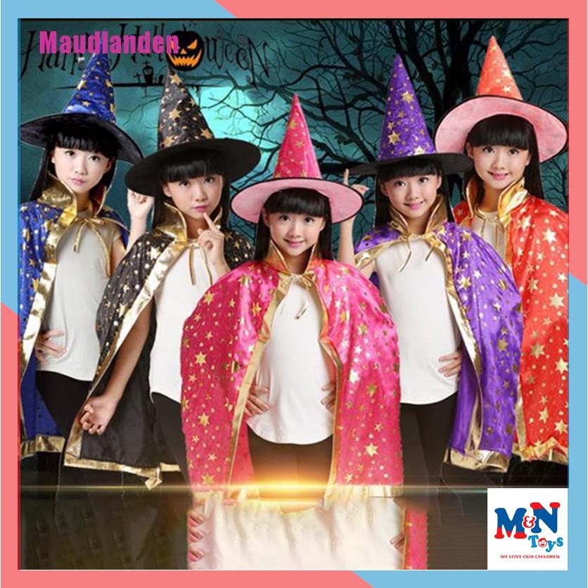 Set áo choàng phù thủy kèm mũ hóa trang Halloween cho bé