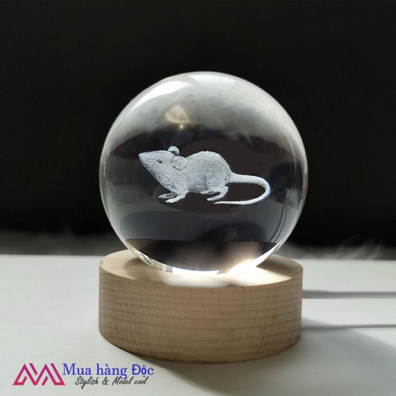 Bộ Quà Tặng Quả Cầu Pha Lê 3D larser LED 12 con giáp tuổi tí