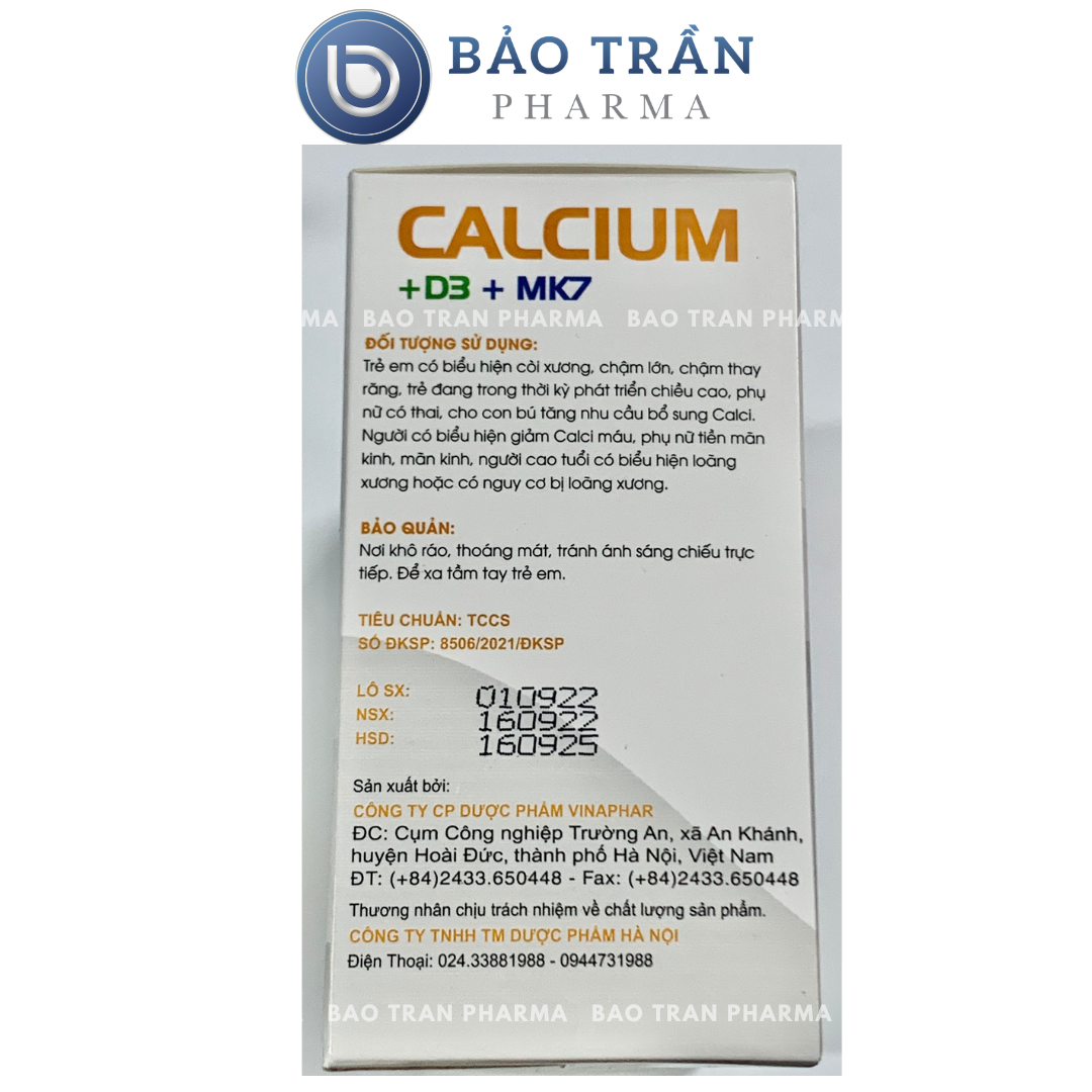 Calcium D3 MK7 bổ sung canxi cho bà bầu, bổ sung canxi và vitamin D3 (Hộp 100 Viên)