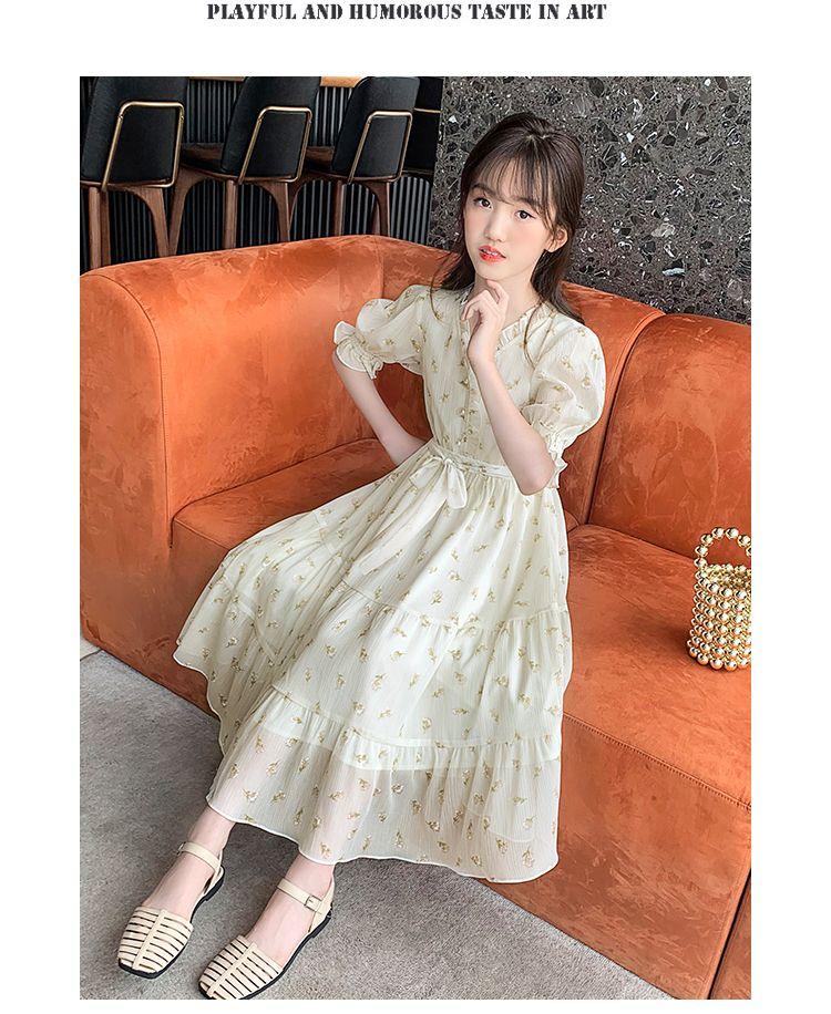 DONGSHOP HOT Váy bé gái mùa hè váy trẻ em hoa chiffon đầm 2023 bé gái lớn cô gái váy mùa hè siêu tiên