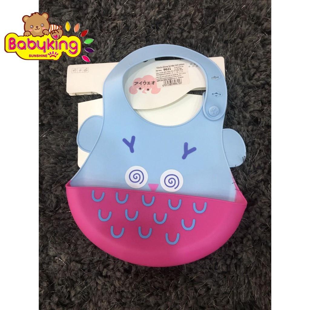 Yếm ăn silicone cho bé từ 0-3 tuổi hai màu hình cartoon , thương hiệu Aiueo Nhật Bản