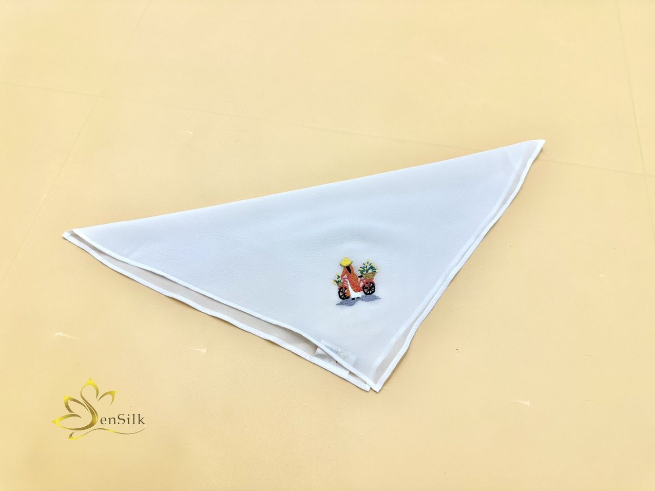 Khăn Tay Thêu ÁO DÀI SenSilk - 100% Pure Silk Hand Embroidery Pocket Square - Quà Tặng Cao Cấp Việt Nam