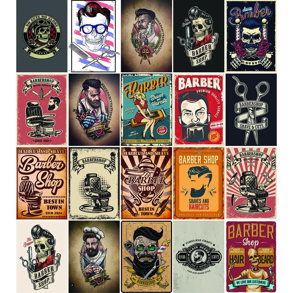 Decal Decor Vintage - Set 20 Tấm Decal Barber Shop - Poster Trang trí Tường, Nội thất