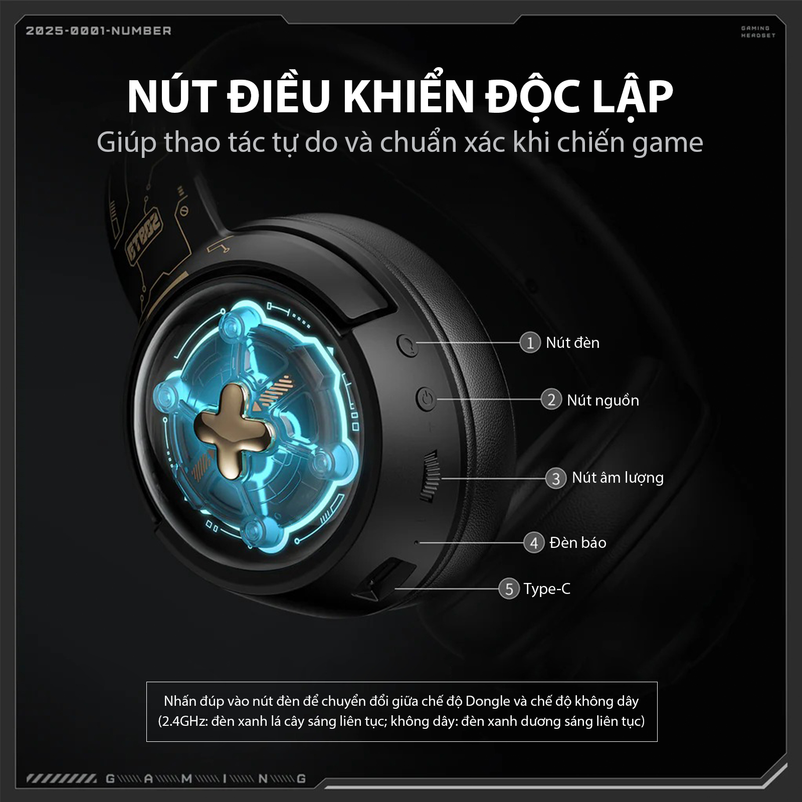 Tai Nghe ONIKUMA GT802 (2.4G+Bluetooth+Wired) Tri-Mode Black - Hàng Chính Hãng