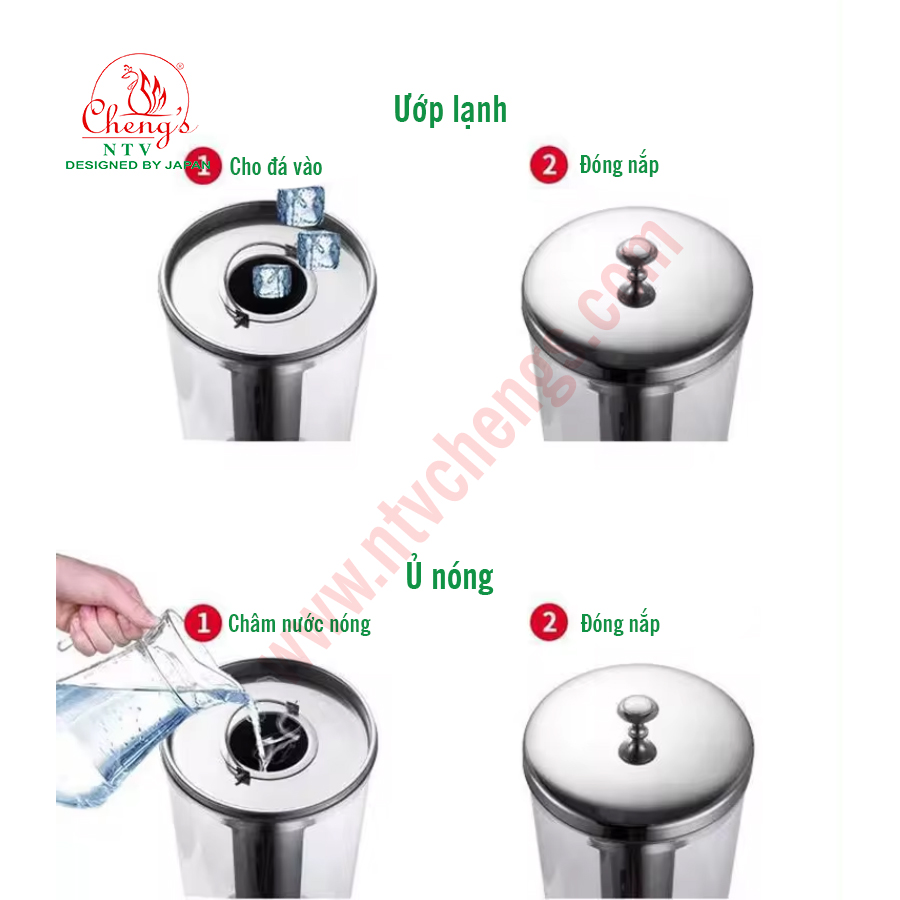 Bình đựng nước trái cây 1-2-3 trụ tròn (bát giác), dung tích 3-6-9 lít cao cấp, thân vỏ inox 304 dày 1mm cứng cáp chính hãng NTV Chengs - Chuyên dùng cho nhà hàng khách sạn, tiệc buffet chuẩn 5 sao | Hàng nhập khẩu